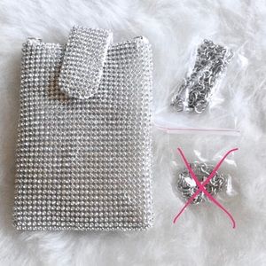 Small Crystal Silver shoulder Phone Bag